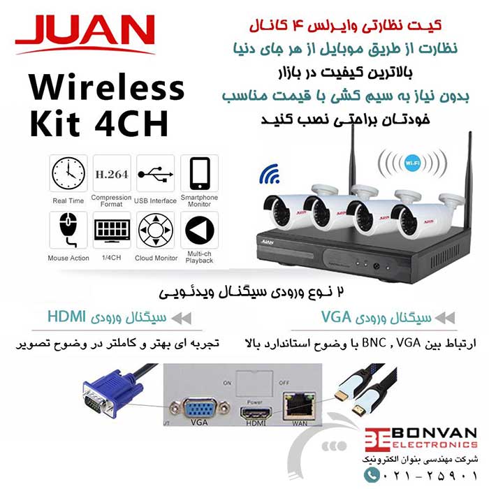 پکیج نظارتی وایرلس برند JUAN - دوربین امنیتی بدون سیم